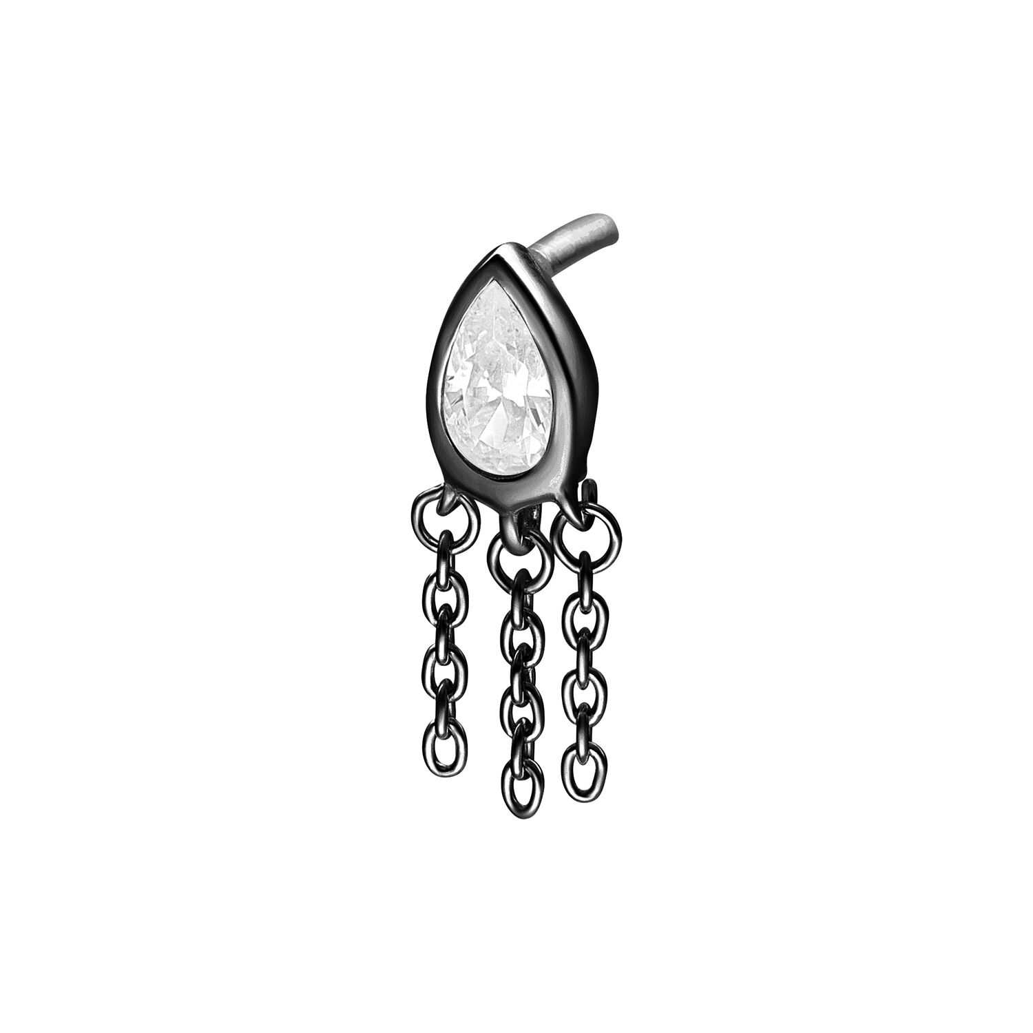 Adorno de piercing negro con cristal claro y cadenas