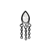 Negro Push Fit Linda adorno de plata con cristal claro y tres cadenas sobre fondo blanco