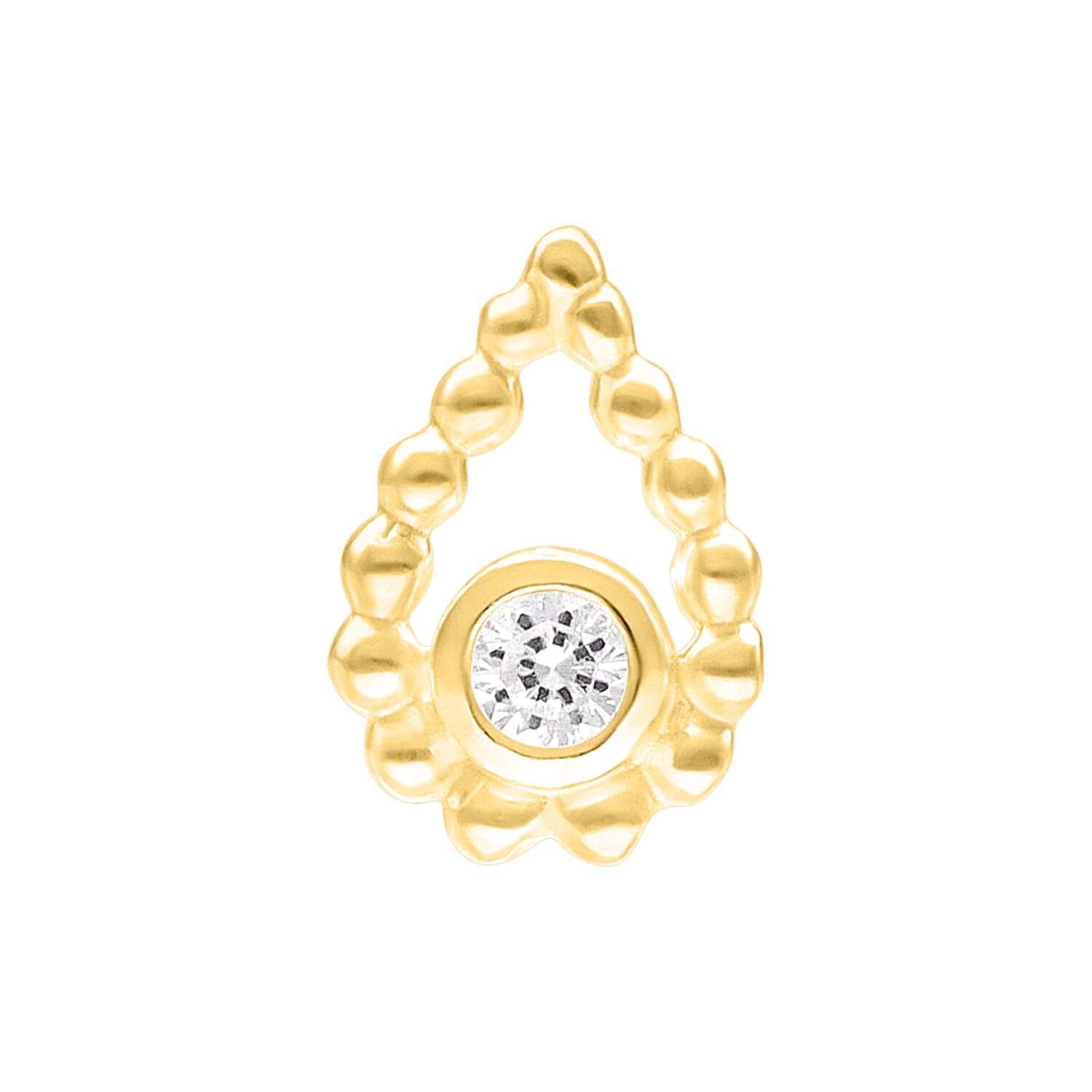 Accesorio Push Bead Drop dorado con cristal claro sobre fondo blanco