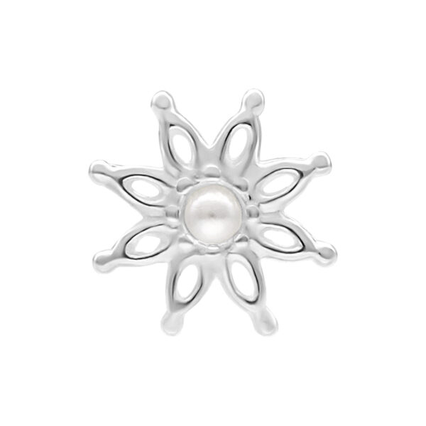 Accesorio Push Fit Bloom plateado con detalle de perla sobre fondo blanco