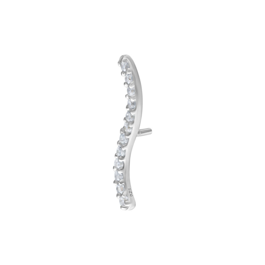 Ajuste de piercing plateado con cristales claros sobre fondo blanco