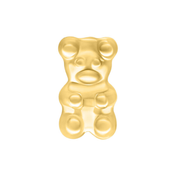 Aplique de Oso de Goma Dorado de metal sobre fondo blanco