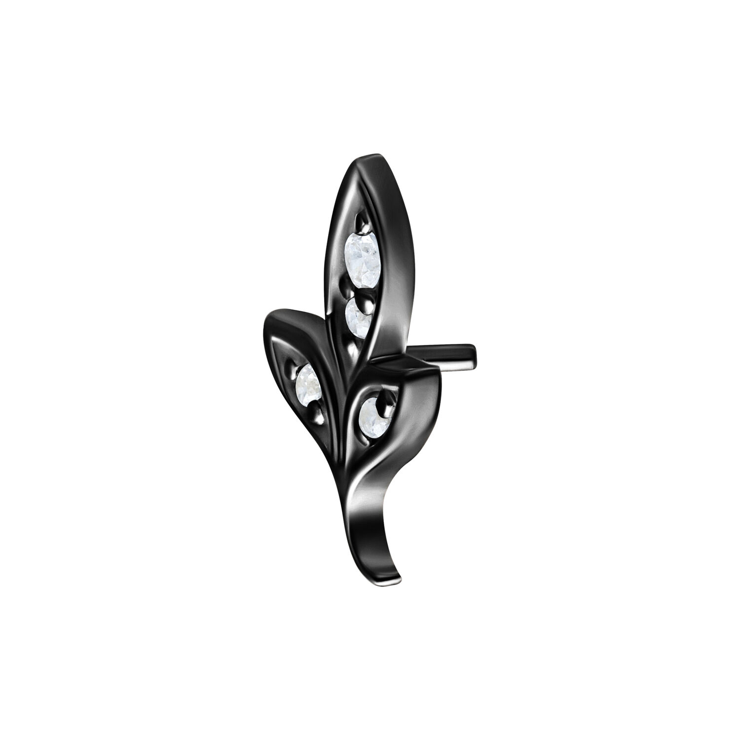 Cristal Leaf Negro para Push Fit con cristales claros sobre fondo blanco