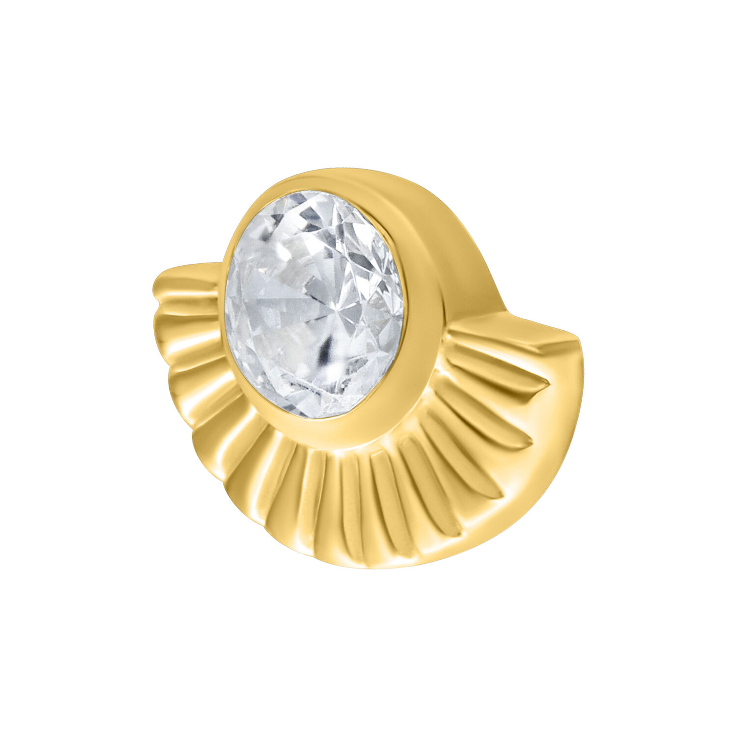 Ajuste Push Fit Arinna dorado con cristal Ajuste Push Fit Arinna dorado con cristal ovalado sobre fondo blanco