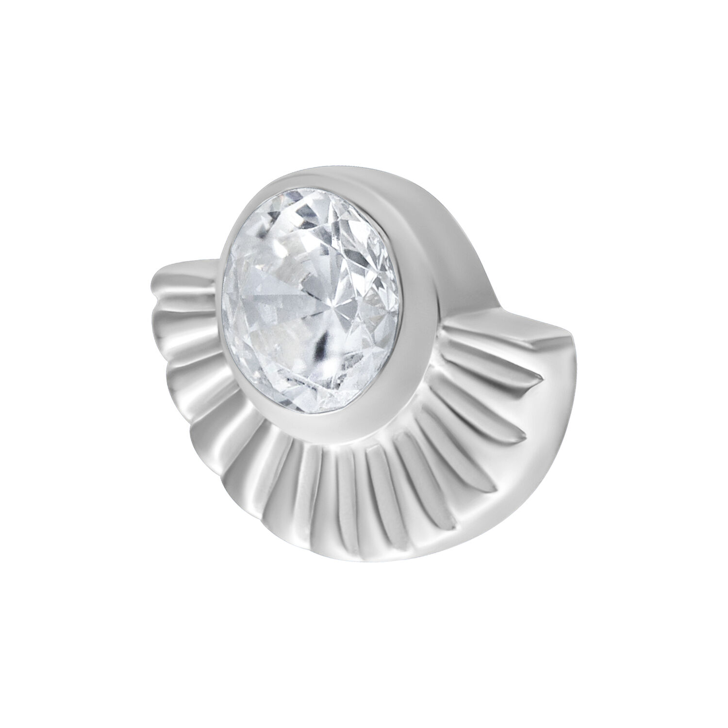 Ajuste Push Fit de plata con gran cristal brillante sobre fondo blanco