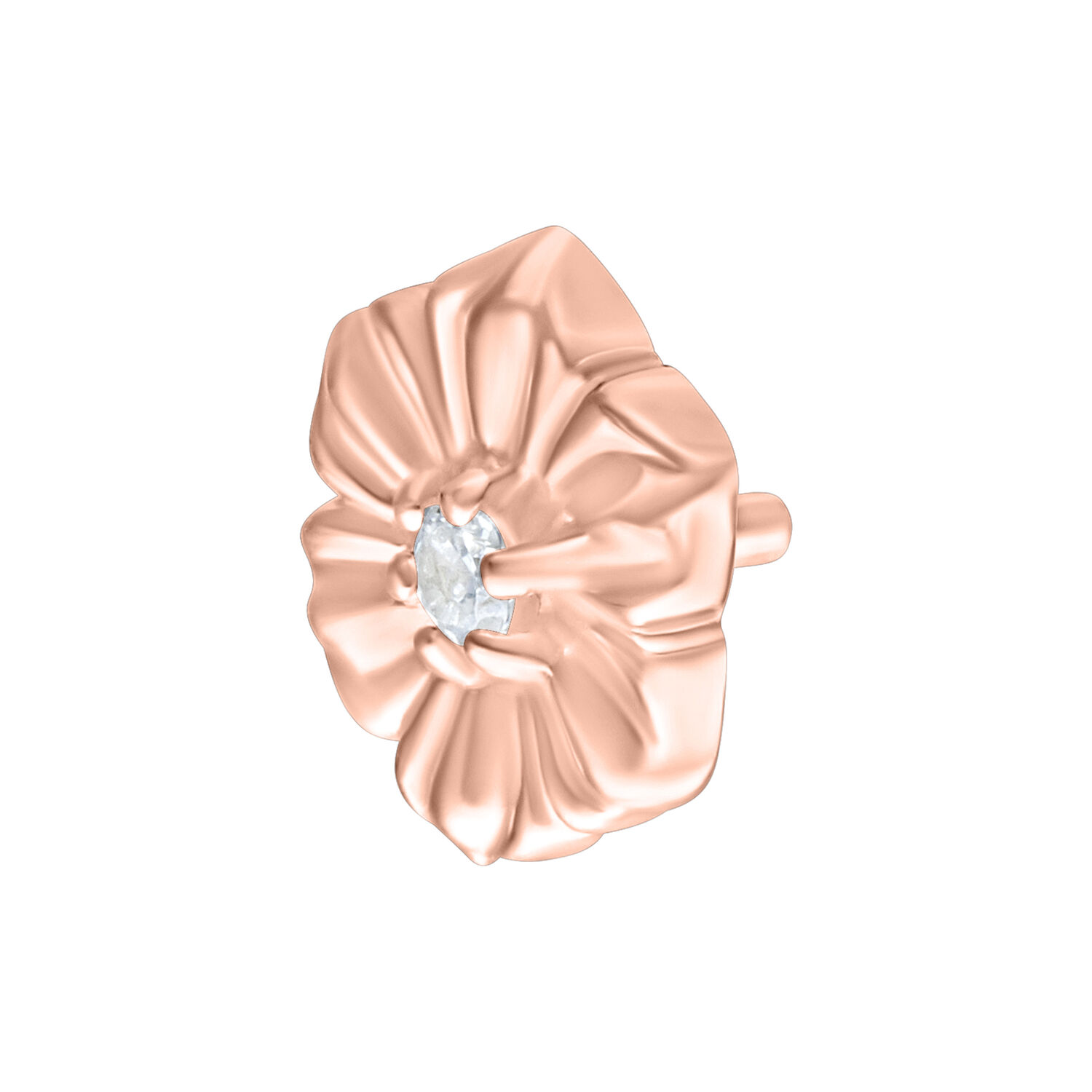 Aplique de hibisco en oro rosa para Push Fit con piedra brillante, sobre fondo blanco