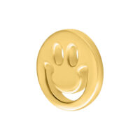 Aplique dorado de carita sonriente de metal para piercing Push Fit, sobre fondo blanco
