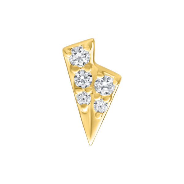 Aplique Push Fit Tricorne dorado con circonitas brillantes sobre fondo blanco