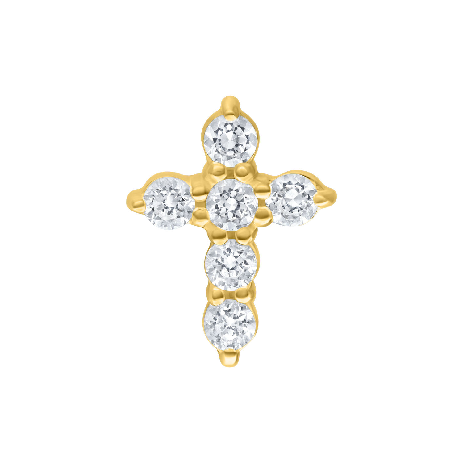 Golden cross top con cristales claros sobre fondo blanco