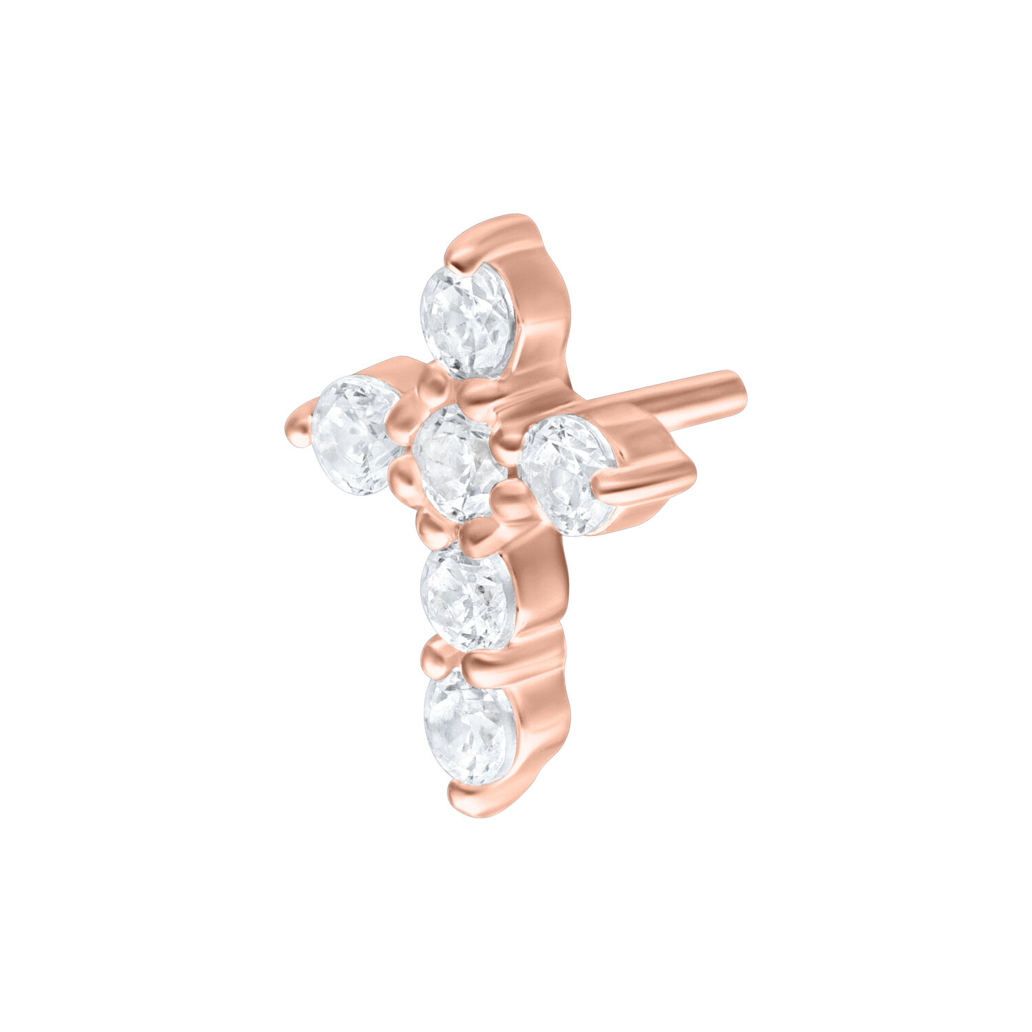 Cruz de oro rosa con cristales claros, fondo de estudio