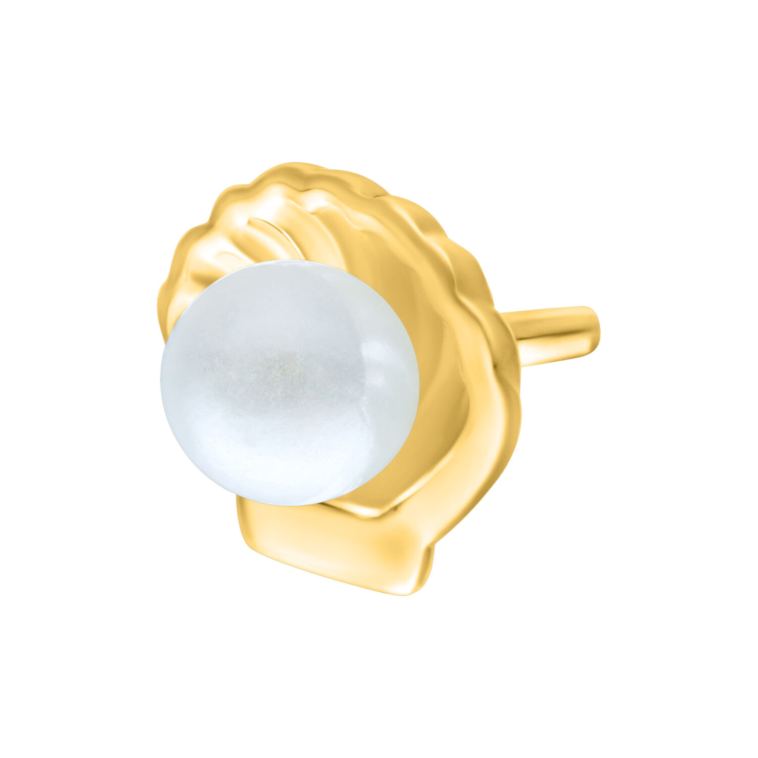 Ajuste Push dorado con perla blanca sobre fondo blanco