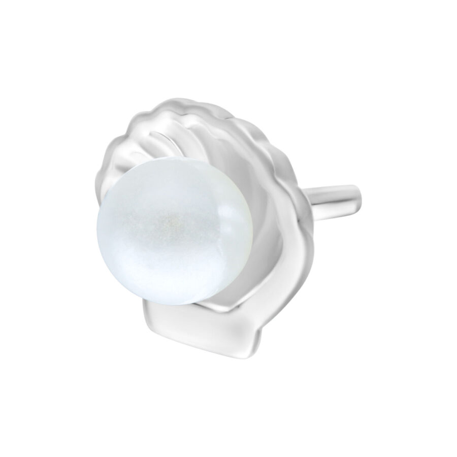 Ajuste de concha plateada para Push Fit con perla blanca sobre fondo blanco
