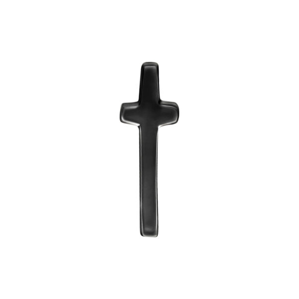 Adaptador negro de cruz de metal para piercing Push Fit sobre fondo blanco