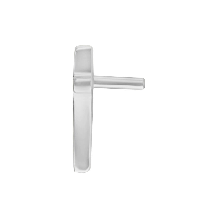 Accesorio plateado en forma de cruz para piercings Push Fit sobre fondo blanco