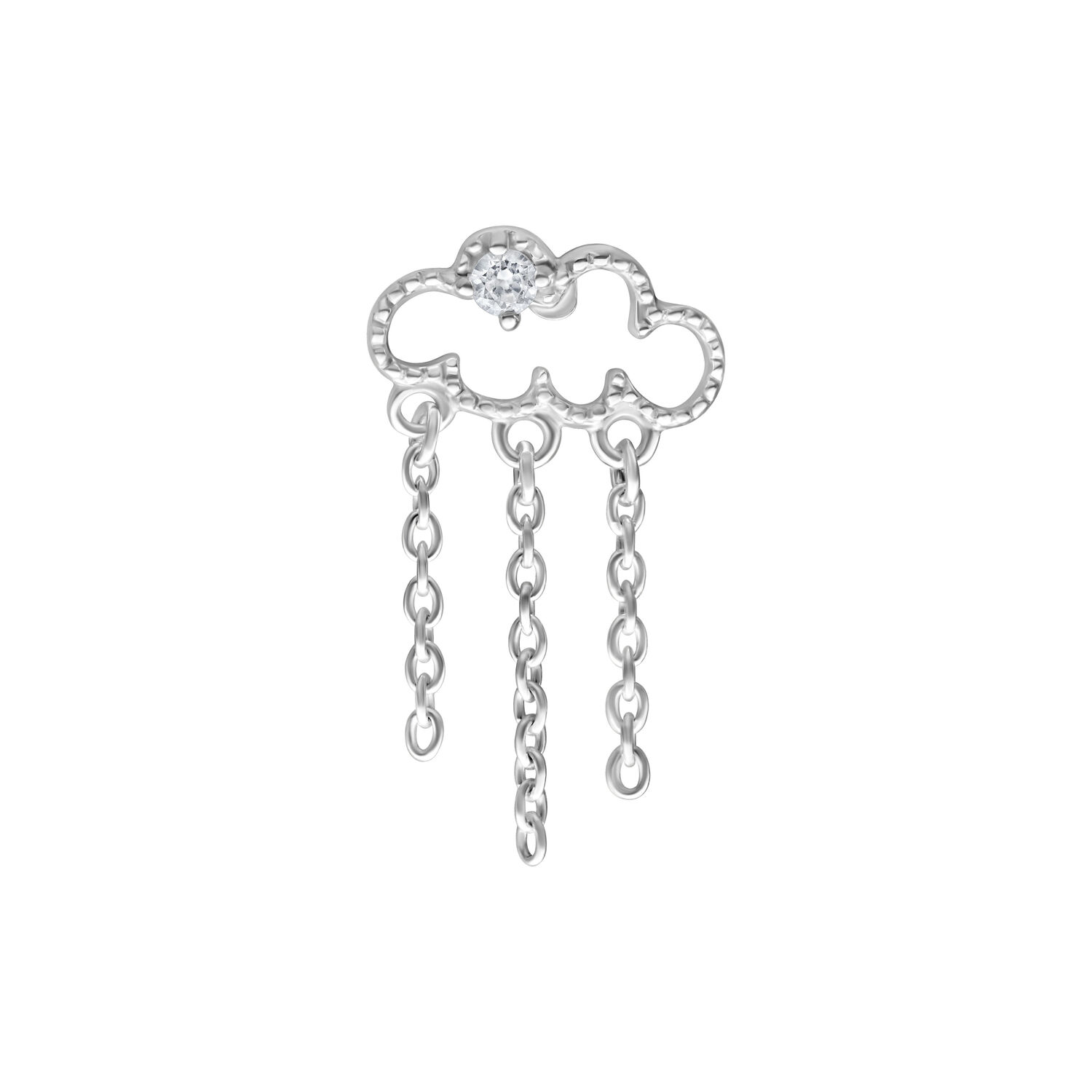 Cloudy plateado con cadenas y cristal sobre fondo blanco