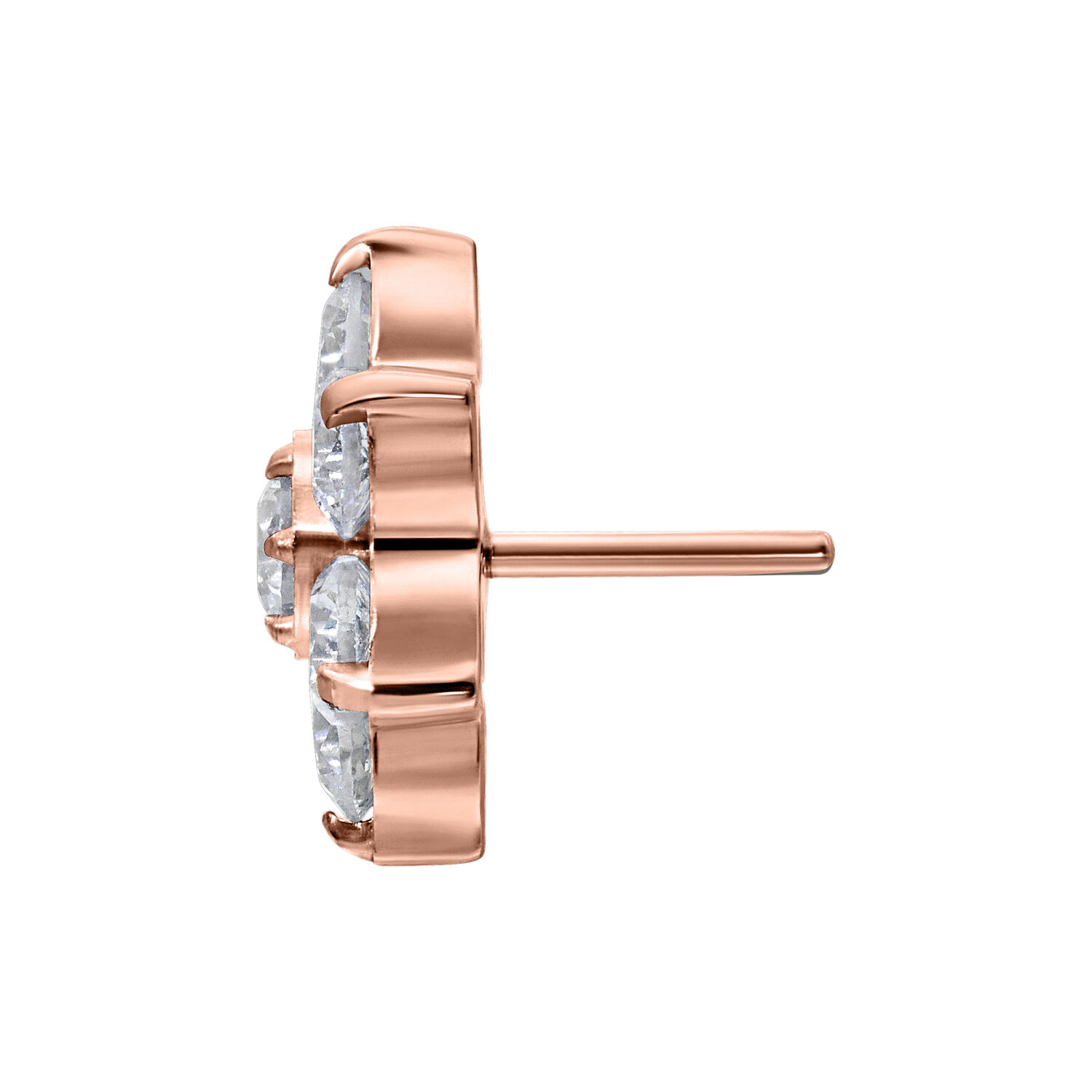 Adorno de flor de cristal en oro rosa Push Fit Adorno de flor en oro rosa con cristales claros sobre fondo blanco