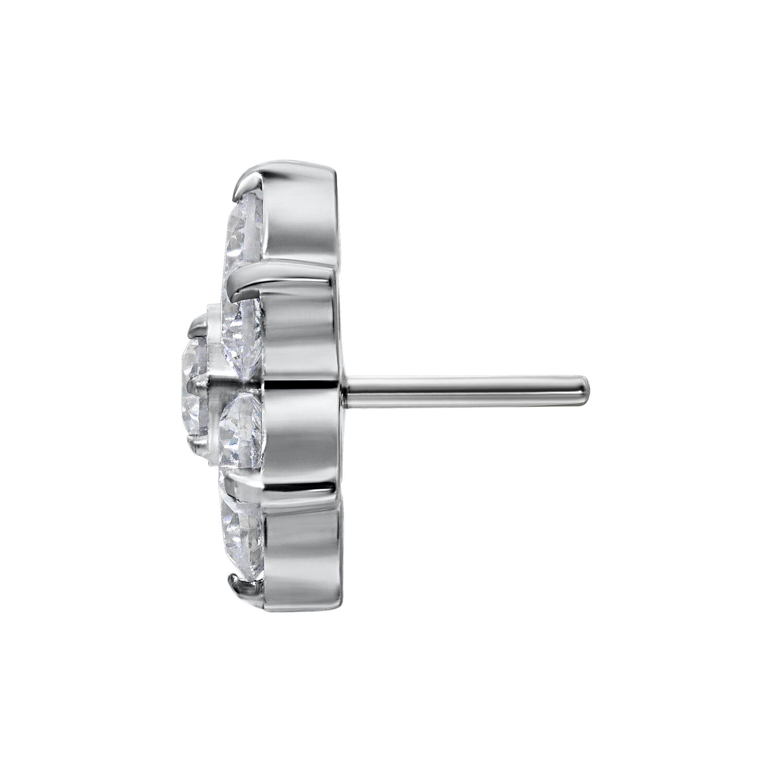 Adorno de flor en oro blanco con cristales claros sobre fondo blanco