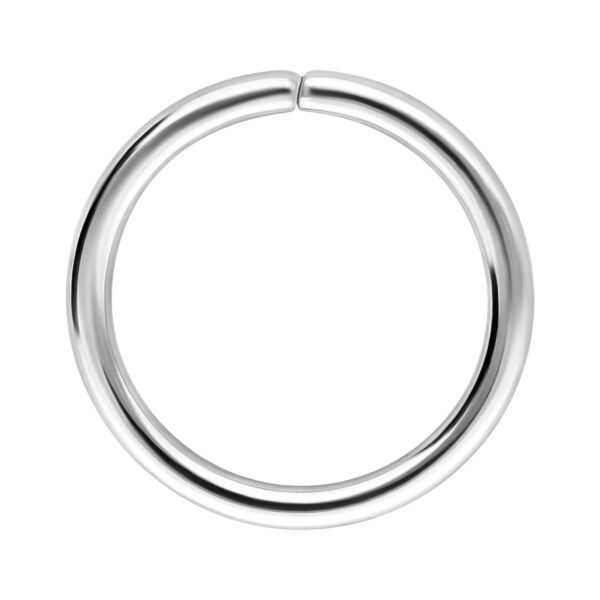 Anillo continuo plateado de acero quirúrgico sobre fondo blanco