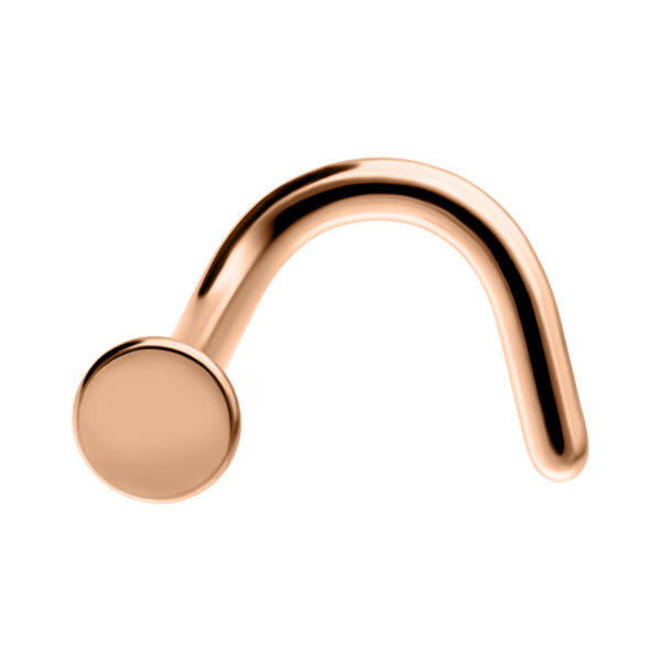 Piercing nasal de titanio en oro rosa con cabeza redonda sobre fondo blanco