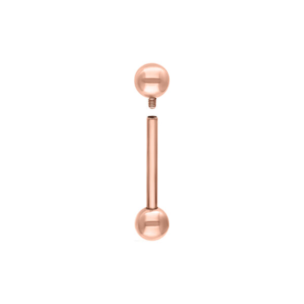 Micro barbell de titanio rosado, rosca externa, fondo blanco
