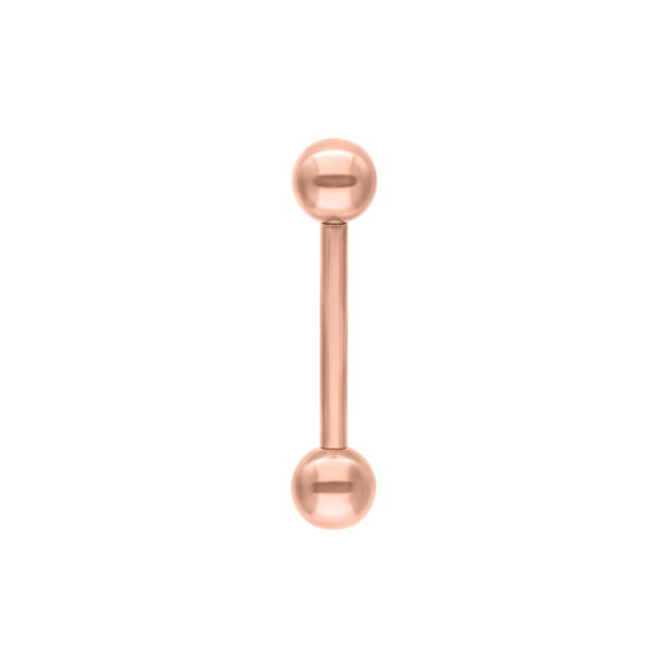 Micro barbell de titanio rosado con dos bolas sobre fondo blanco