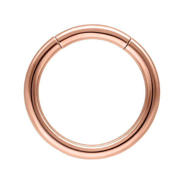Anillo segmentado en oro rosa con 10mm de diámetro sobre fondo blanco
