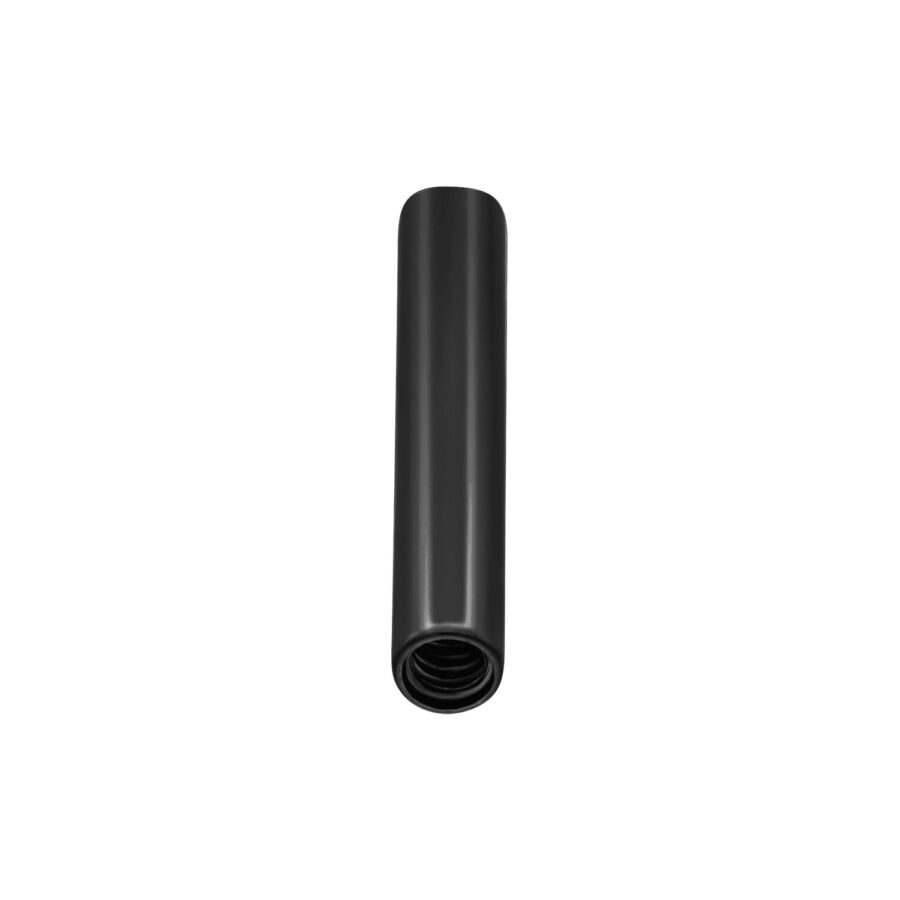 Barra de titanio negra con rosca interna, 14,0 mm de longitud, sobre fondo blanco