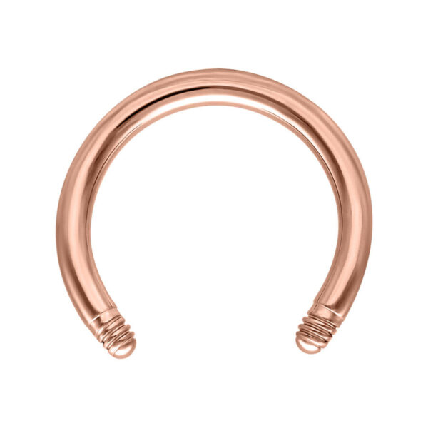 Barbell circular de oro rosa de acero quirúrgico 316L sobre fondo blanco