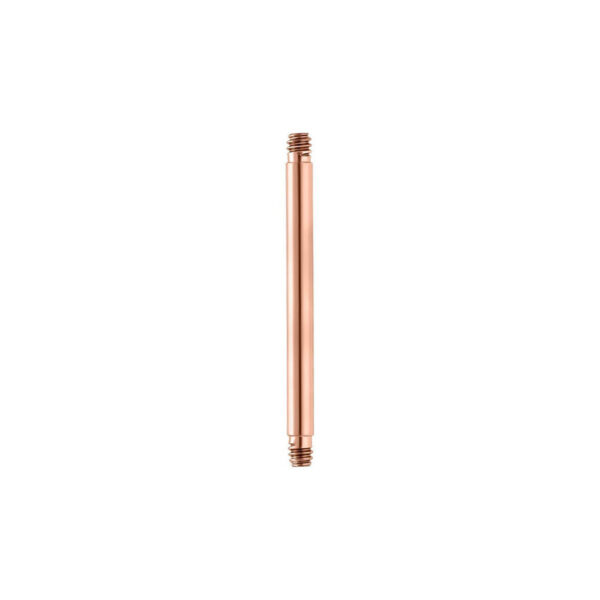 Piercing de titanio en oro rosa con rosca externa sobre fondo blanco