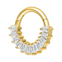 Clicker dorado para septum con cristales claros sobre fondo blanco