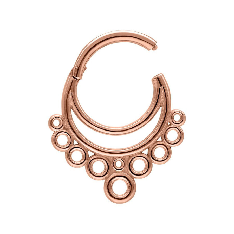 Clicker para Septum en Oro Rosa con diseño de burbujas sobre fondo blanco