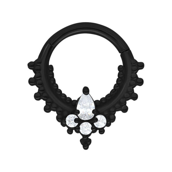 Clicker negro para septum de acero quirúrgico con cristales claros