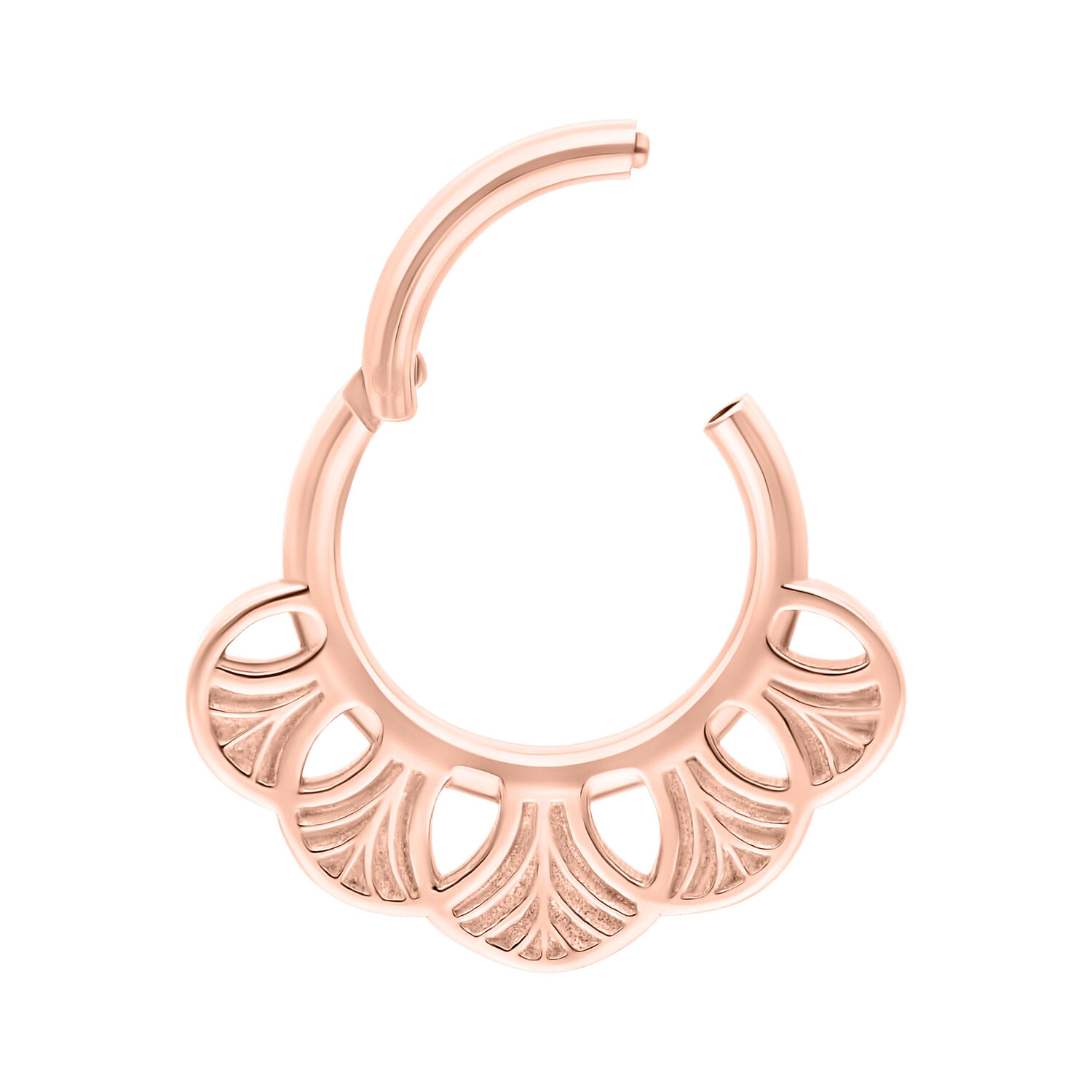 Ginkgo Clicker Piercing Oro Rosado Anillo de piercing Ginkgo Clicker en oro rosado sobre fondo blanco