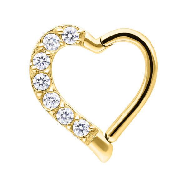 Anillo de corazón dorado con cristales, 8,0 mm de diámetro interno, orientado a la derecha