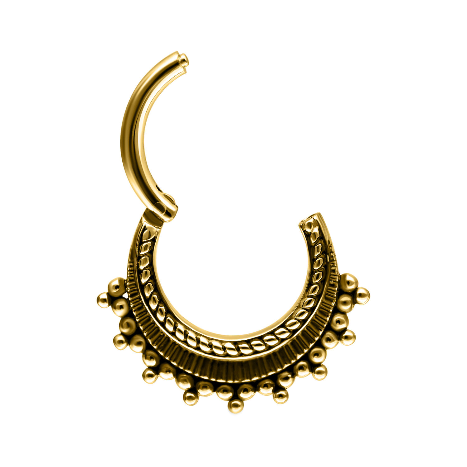 Aro de piercing dorado de acero quirúrgico con bolas decorativas