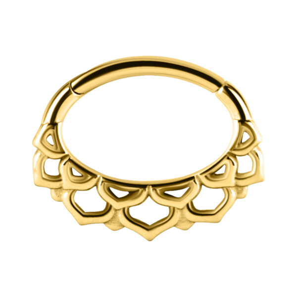 Clicker de septum dorado de acero quirúrgico con diseño floral