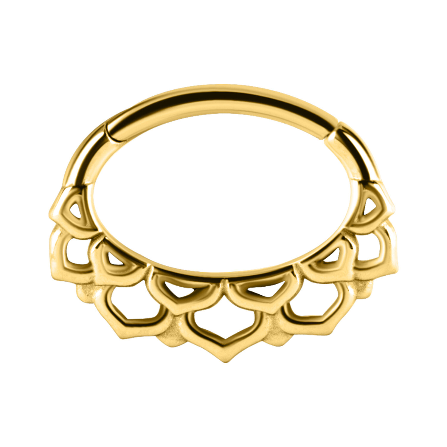 Clicker de septum dorado de acero quirúrgico con diseño floral