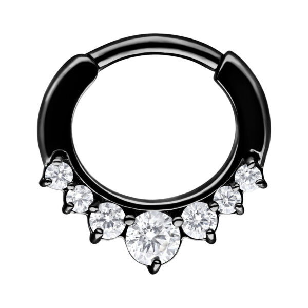 Clicker negro para septum de acero quirúrgico con cristales claros, 1,2 mm de grosor