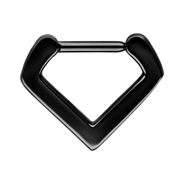 Clicker de septum negro en forma de triángulo, 1,2 mm de grosor, sobre fondo blanco
