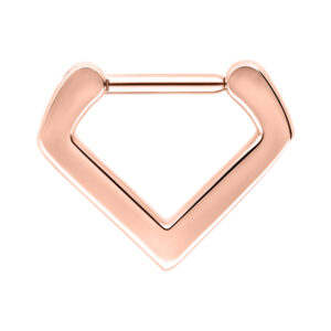 Clicker de Septum Triangular en Oro Rosa de acero quirúrgico 316L sobre fondo blanco