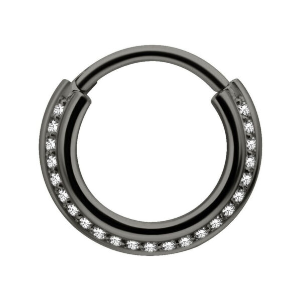 Clicker negro para septum de acero quirúrgico con cristales claros, 8 mm de diámetro