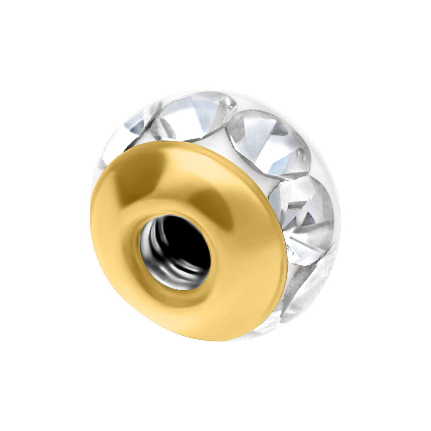 Accesorio de piercing dorado con cristales Accesorio dorado para rosca externa con cristales claros y rosca interna