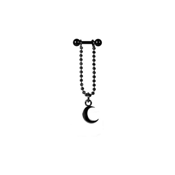 Piercing de oreja de luna negra con cadena de acero quirúrgico