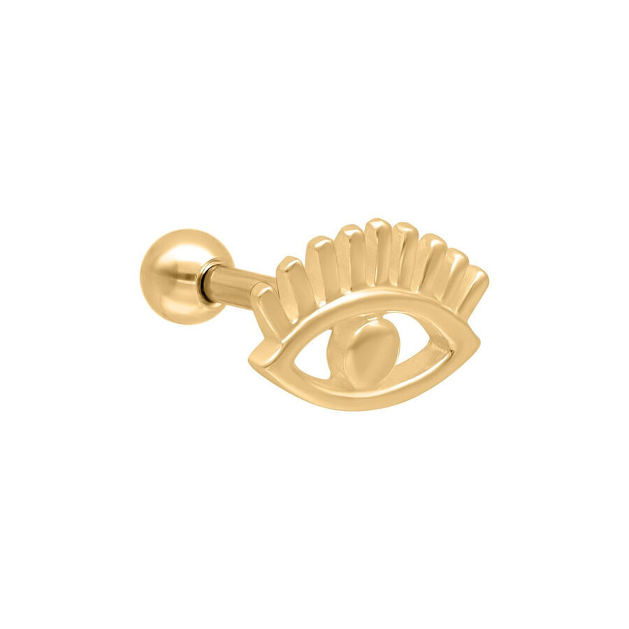 Barbell de piercing dorado con ojo, sobre fondo blanco