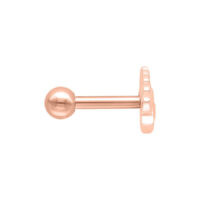 Barbell para oreja en oro rosa con diseño de ojo interior sobre fondo blanco