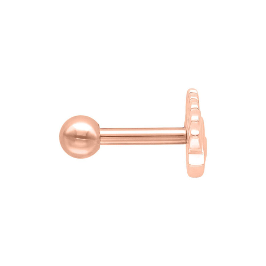 Barbell para oreja en oro rosa con diseño de ojo interior sobre fondo blanco