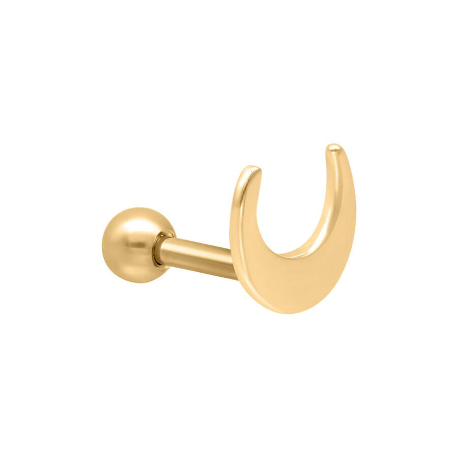 Barbell de oreja dorado en forma de luna sobre fondo blanco