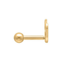 Barbell de oro para oreja con diseño Lune, rosca externa, sobre fondo blanco