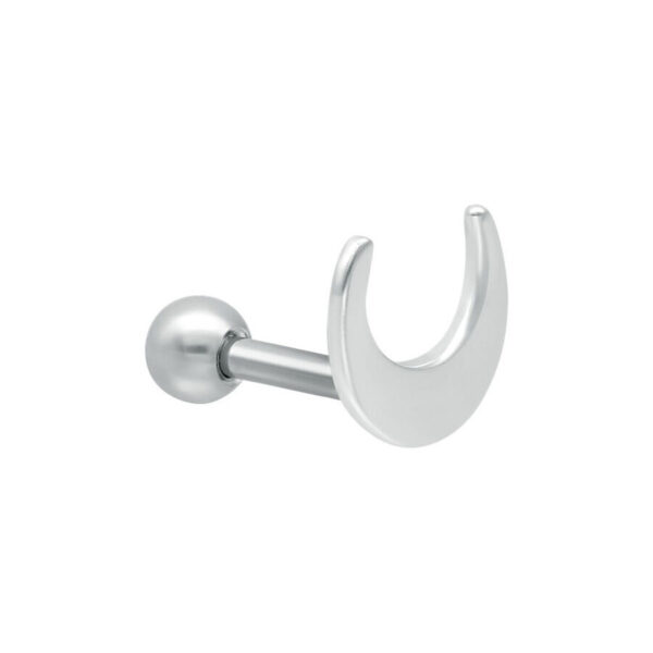 Luna Earbarbell plateado con adorno de media luna sobre fondo blanco