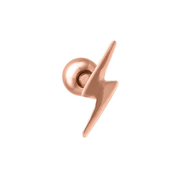 Flash Earbarbell de oro rosa de acero quirúrgico sobre fondo blanco